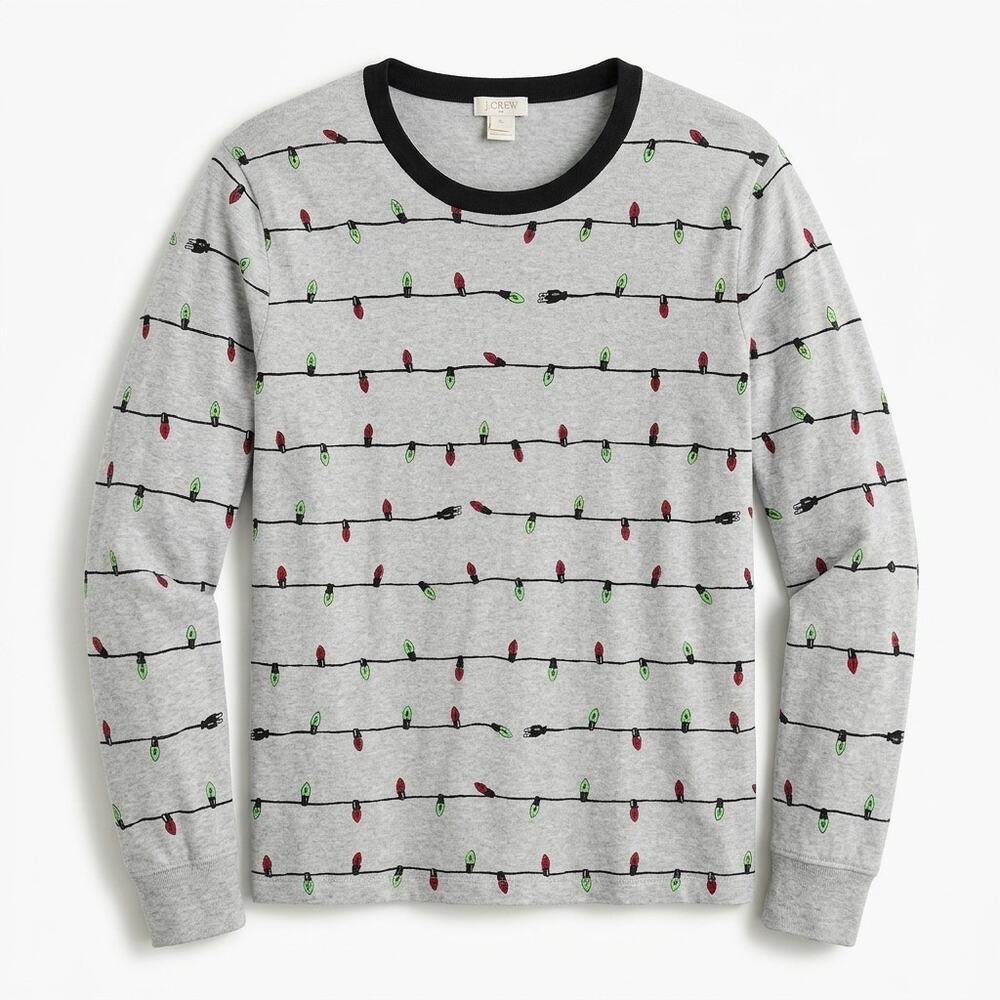 J.Crew Gray Crew Neck Knit Lightweight Graphic Print Sweater Women Size XL